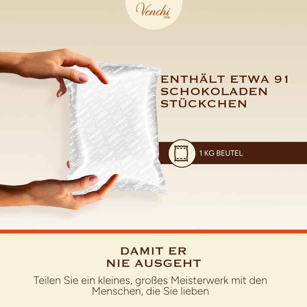 Venchi - Cremino Extra Black Chocolate - Mørk chokolade med mandelmasse og "Piemontesiske skovhasselnødder BGB", 1 kg, glutenfri, uden farvestoffer og uden konserveringsmidler