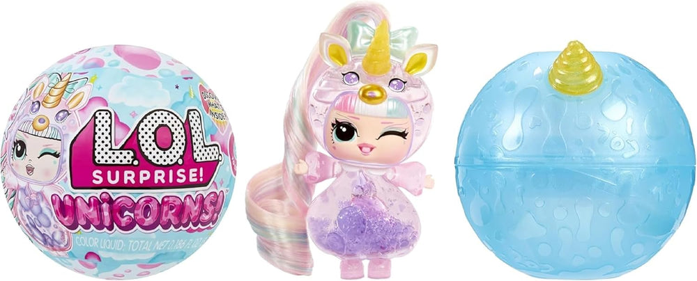 LOL Surprise! Unicorns Tots - Include 1 păpușă cu corp transparent și efect de lampă lava, ambalaj blindat, 8 păpuși de colecție, cu 2 amestecuri colorate, pentru copii cu vârsta de 4 ani și peste