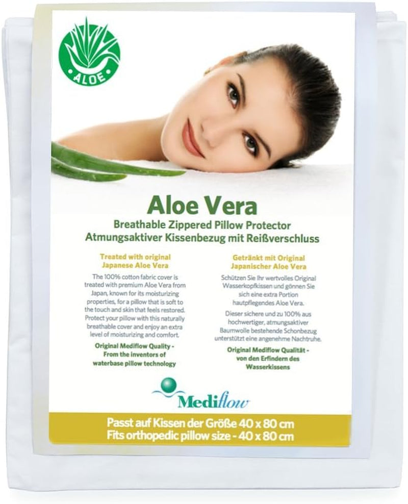 Mediflow 5223 Pernă de apă cu acțiune Aloe Vera, pernă ortopedică pentru susținerea coloanei vertebrale cervicale, 40X80 cm, alb, 1 bucată (1 pachet) Perne standard Naty Shop