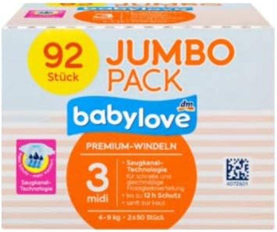Babylove Premium bleer str. 3 Midi 4-9 kg, pakke med 92, pakke XL