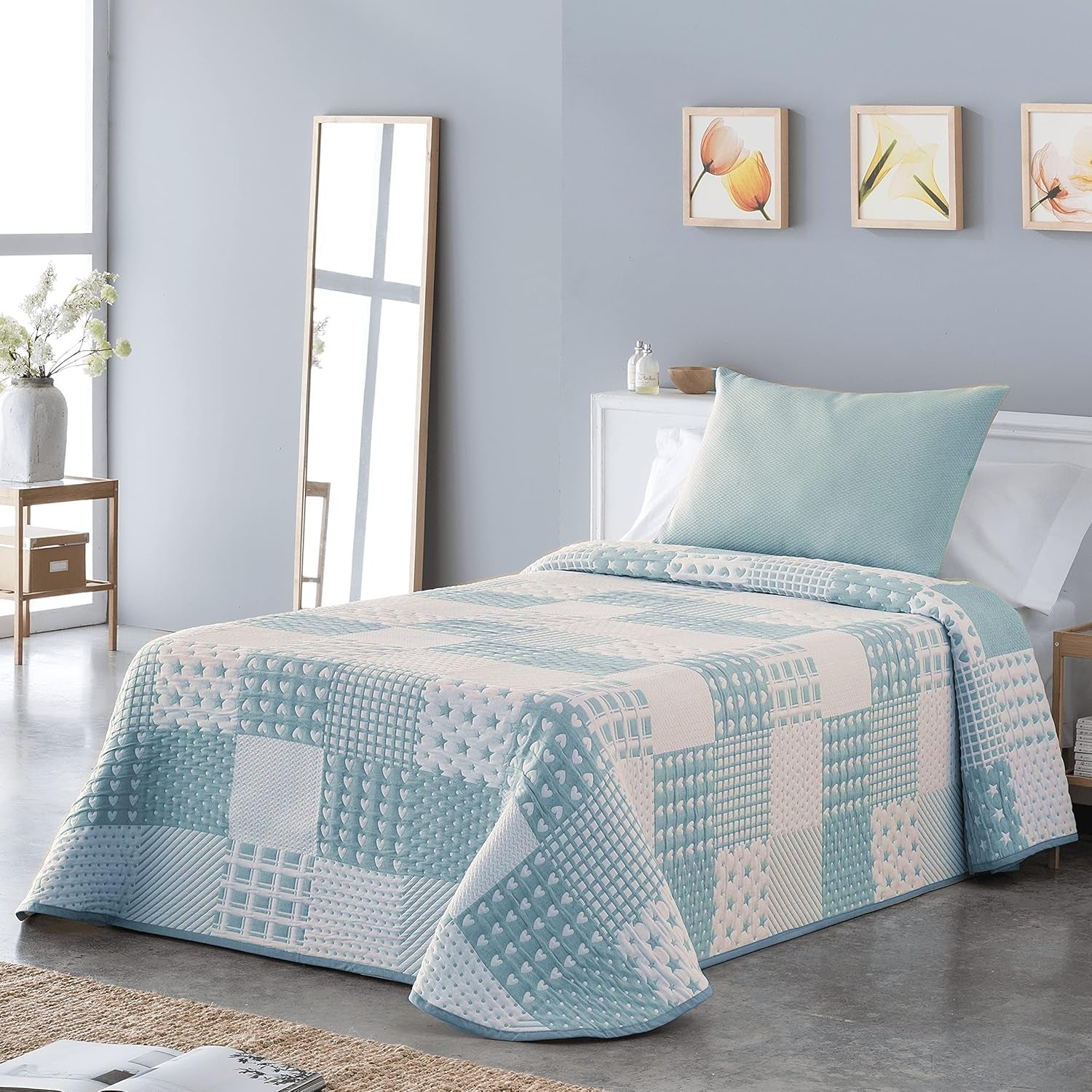 VIALMAN Colcha Bouti Ligera Cuvertură de pat Sofia 21, bumbac poliester, bej, Cama 150: 250 X 270 Cm Paturi si Cuverturi Besuche den VIALMAN-Store Albastru Cama 150: 250 X 270 Cm
