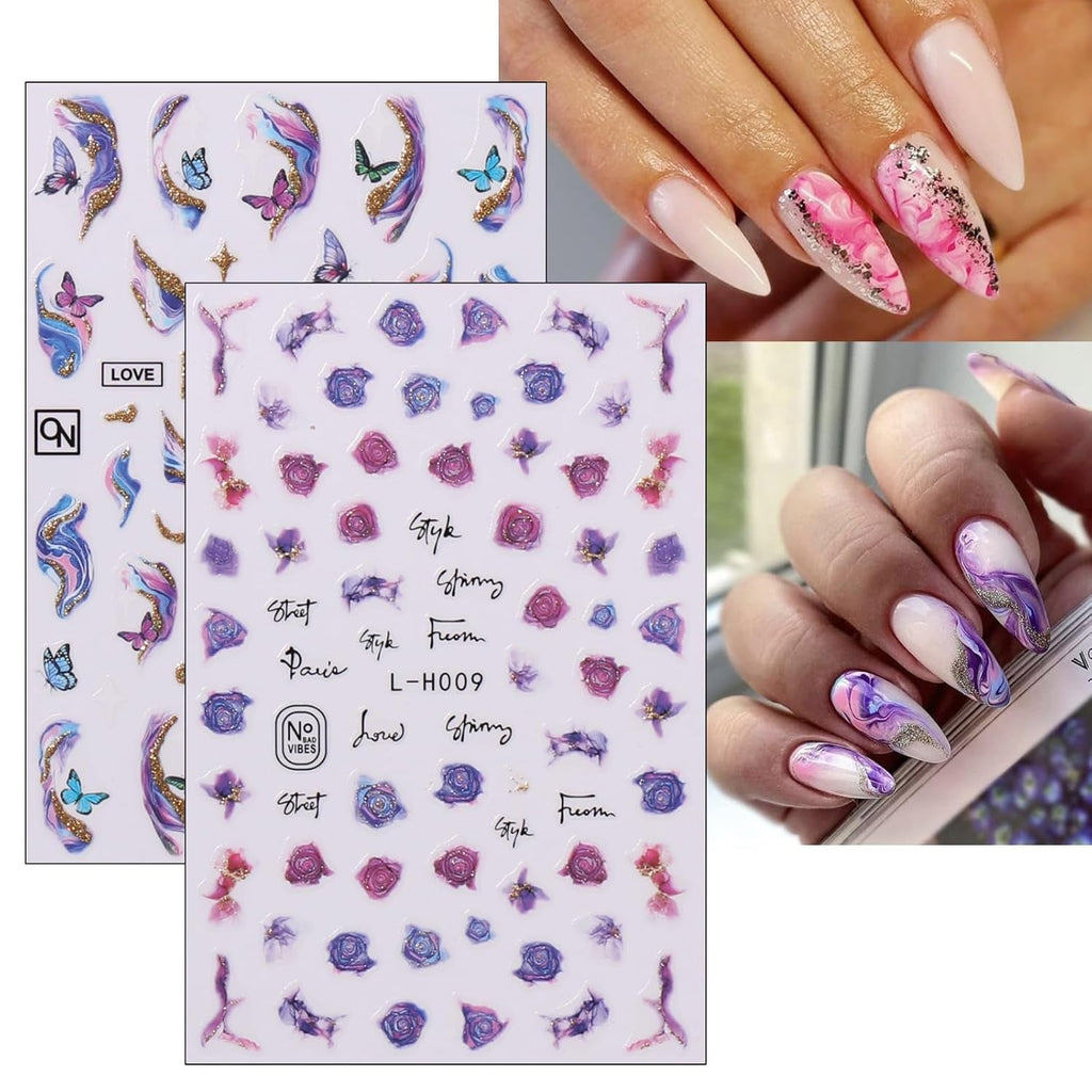 JMEOWIO Nagelsticker Marmor Französische Spitze 10 Blatt Nail Art Sticker Selbstklebend Nagelaufkleber Bunt Dekoration Nageldesign Zubehör