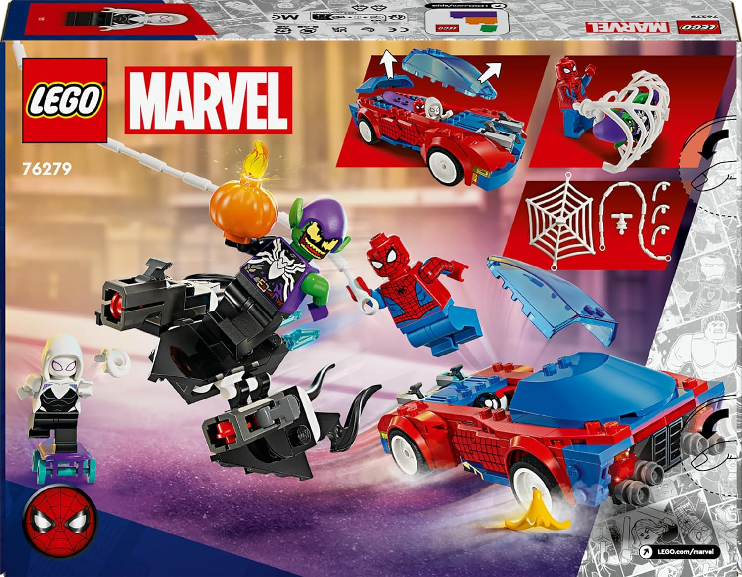 LEGO Marvel Spider-Man Race Car & Venom Green Goblin, Spidey Rollelegetøj med superheltefigurer og bygbar bil, Gave til børn, drenge og piger 7 år 76279 Byggesæt Beuche den LEGO-Store
