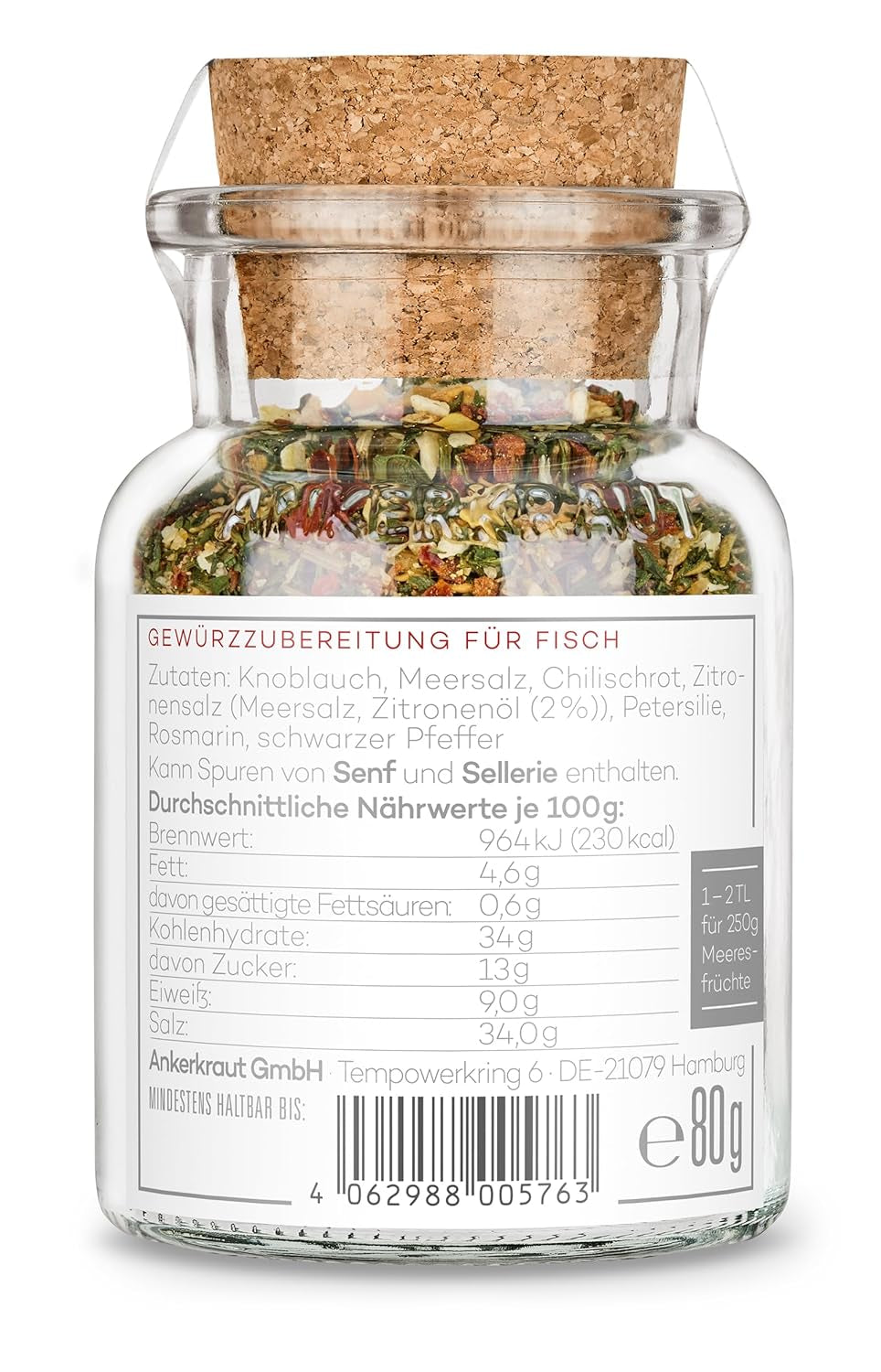 Ankerkraut x Fischereihafen Restaurant Gambas Würzer, Authentisches Gewürz für köstliche Gambas und Meeresfrüchte, Perfekt für die Mediterranean Küche, 80 g im Corkenglas
