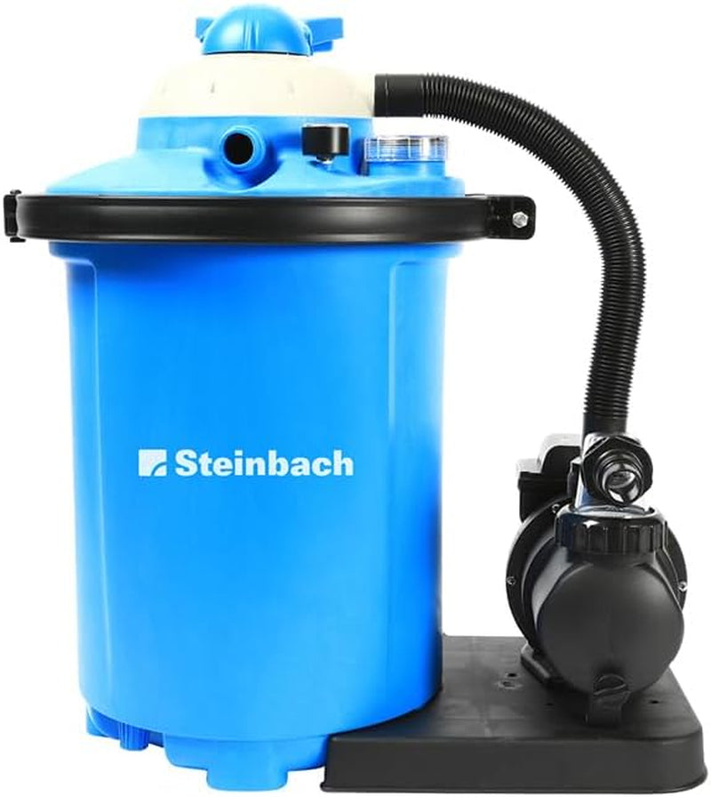 Steinbach Comfort 75 Filter System – 040100 – Selvansugende pumpe til pools op til 40.000 l – Med forfilter, trykmåler, timer og LED-display – Inkluderer speciel INTEX 2" adapter