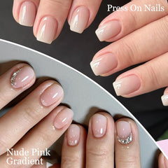 120 buc unghii false roz nud cu lipici de unghii - 12 dimensiuni unghii ovale scurte, pătrate, prin presare - unghii frumoase, unghii artificiale pentru lipire - potrivite pentru designul unghiilor DIY pentru femei (gradient roz Squoval)