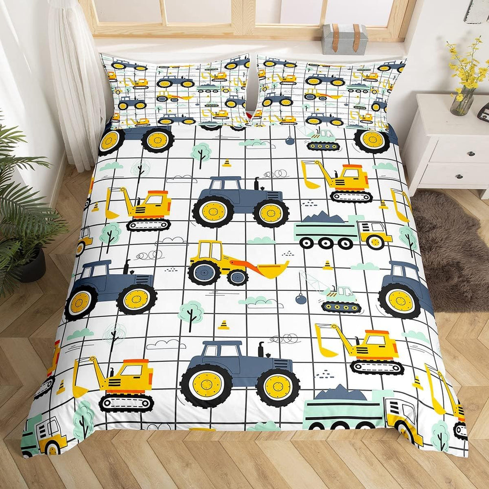 Jungen Cartoon Auto Sengetøj Sæt 135X200,Kinder Bau Fahrzeuge Tröster Abdeckung Für Kind Kleinkind Teens,Dinosaurier Bettbezug,Traktor Maschinerie Bagger Bettdecke Abdeckung,Lkw Autos Bedtuchen Naty Shop Multi 13 200*200+80*80*80*