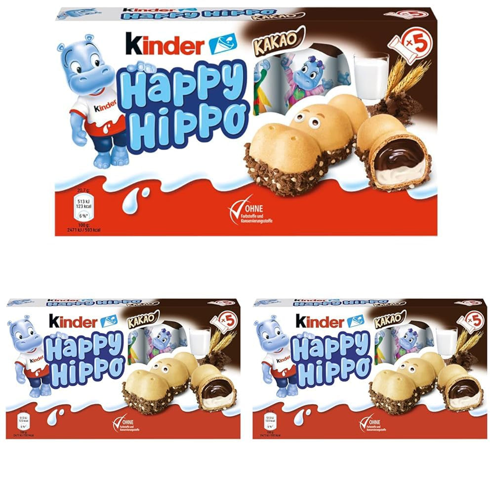 Kinder Happy Hippo Hasselnut - Specialitetssprøde vafler med mælk og hasselnøddecreme - Karneval og fastelavnsslik - 1 pakke indeholdende 5 individuelle stænger á 20,7 g hver