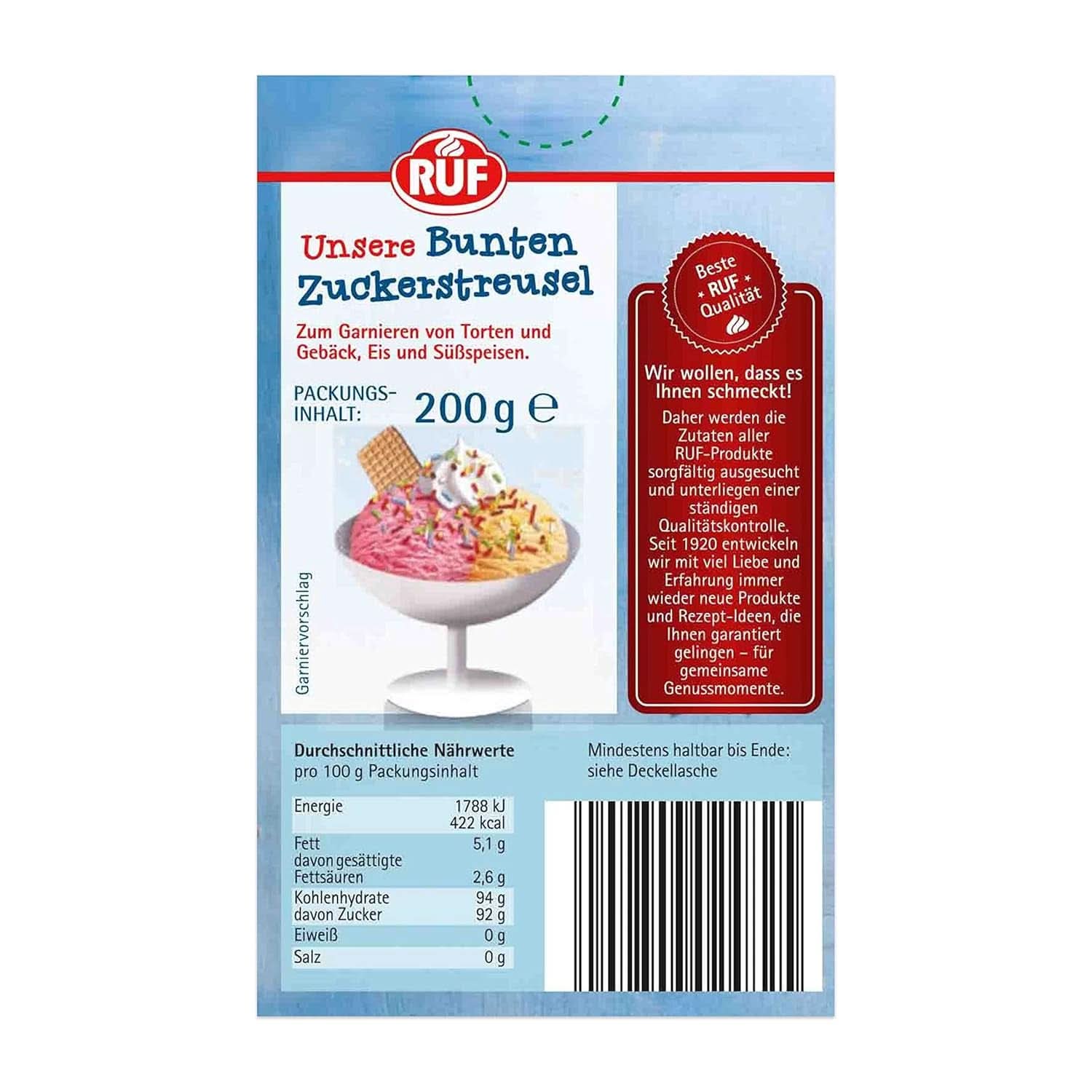 RUF, regnbuefarvet sukkerdrys, 200 gram Sprinkles Naty Shop
