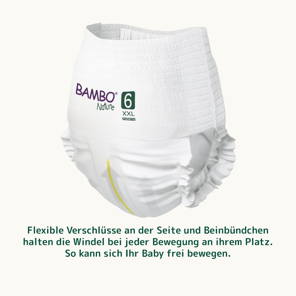 Bambo Nature Babybleer, størrelse 6 (15+ kg) - Månedlig æske med 90 | Spædbørnsbleer med forbedret lækagebeskyttelse | Maksimal komfort og frihed for aktive børn | Dermatologisk testede bleer