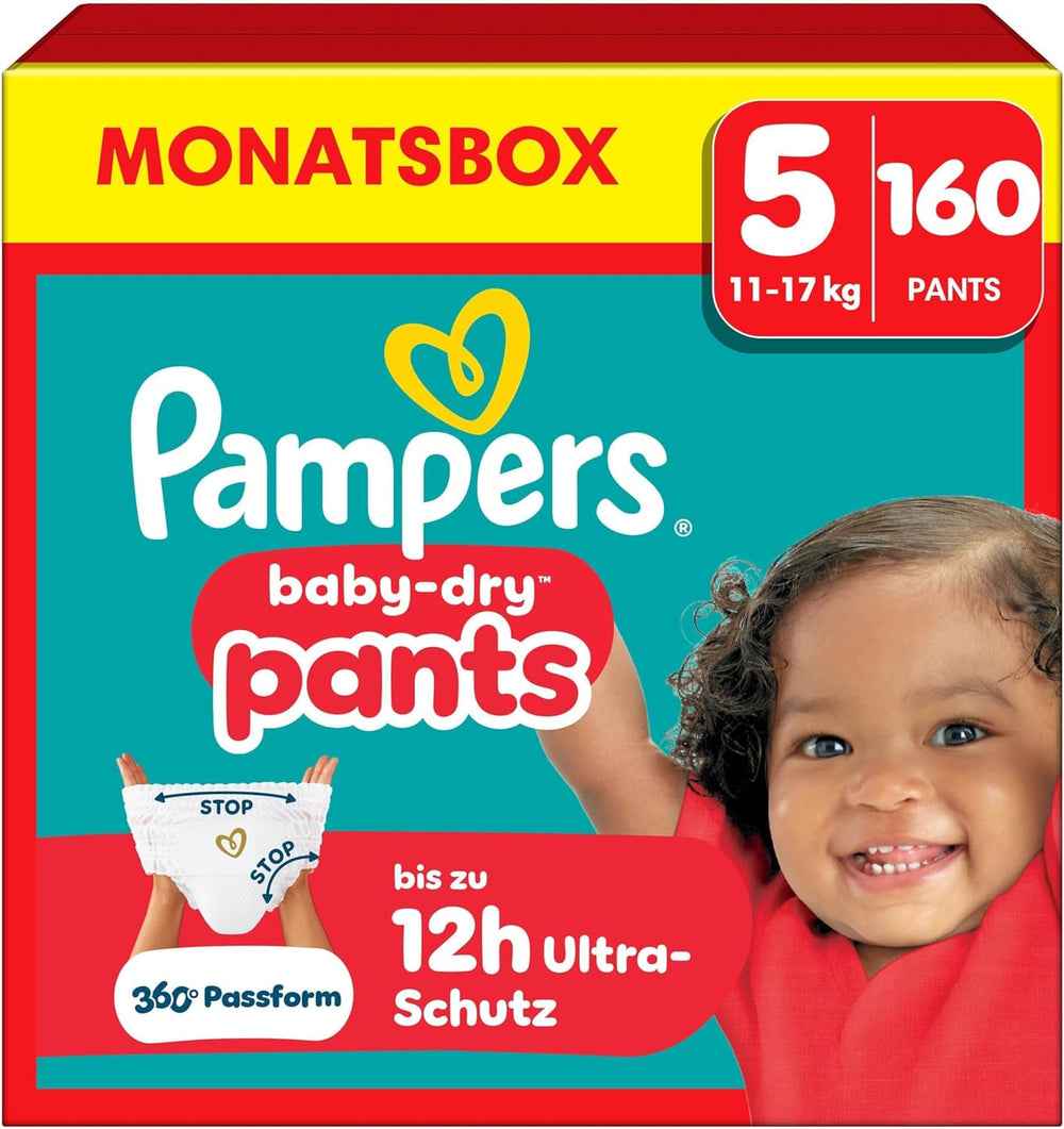 Pampers Baby-Dry Pants Größe 5, 160 Stück, 11kg-17kg, 360° auslaufsichere Passer til dag og nat
