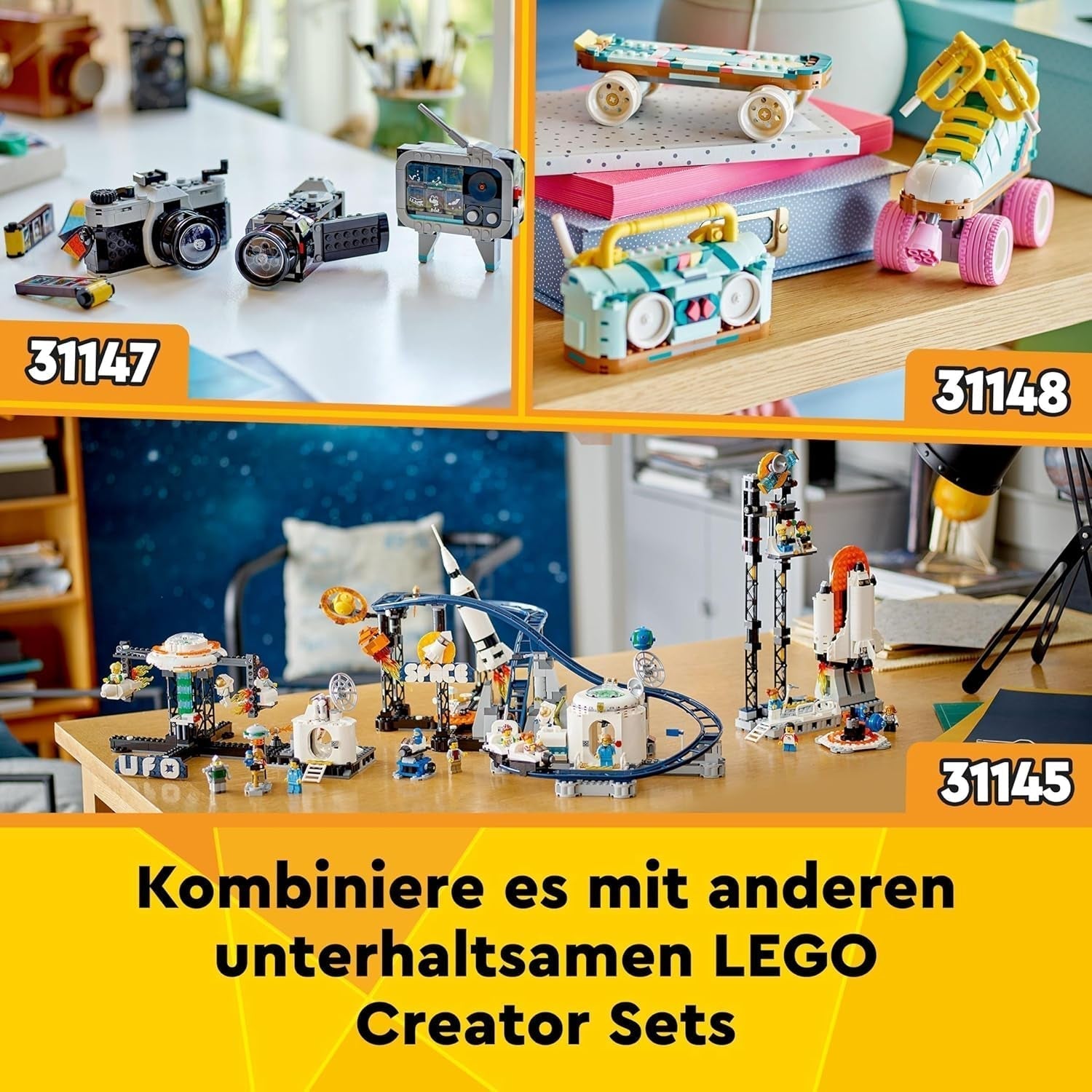 LEGO Creator 3In1 Space Astronaut Legetøj, hunde- og rumskibsmodelsæt til børn, børnehavepynt, kreativ gave til drenge og piger 9 år 31152 Byggesæt Besuche den LEGO-Store