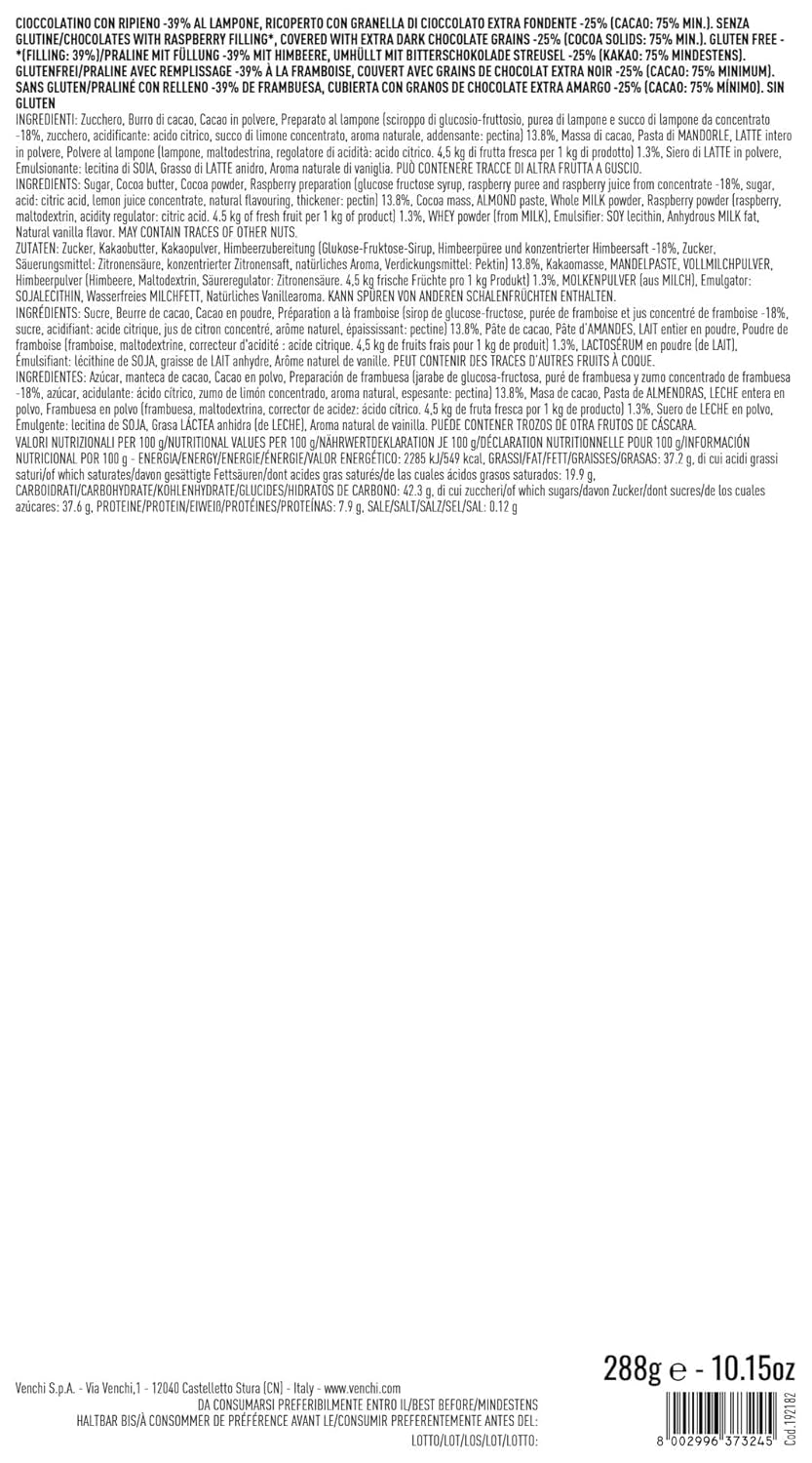 Venchi - Murrine Chocolate Raspberry Praline gaveæske, mørk chokolade, 288 g, glutenfri, ingen kunstige farver, ingen konserveringsmidler - perfekt gaveidé
