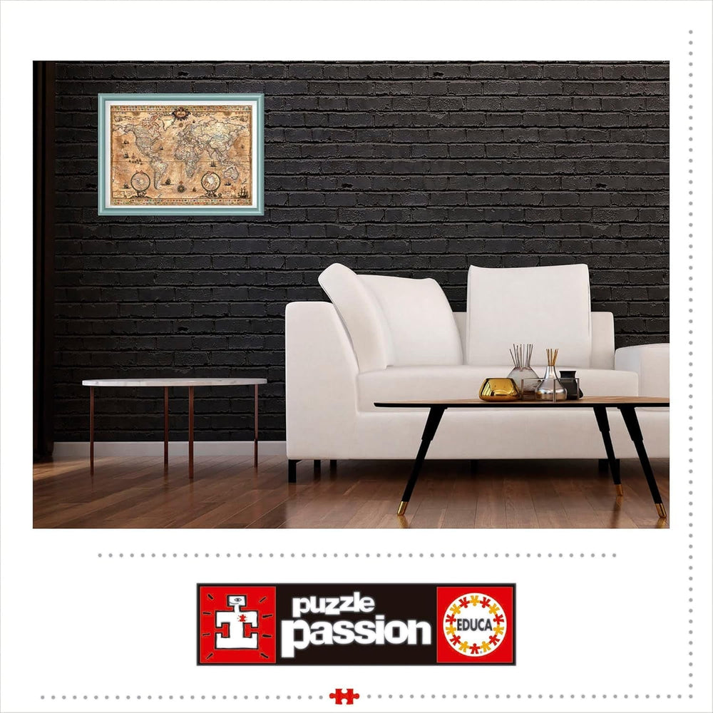 Educa - Puzzle 1000 piese pentru adulti | Harta veche a lumii, puzzle 1000 piese pentru adulti si copii de la 14 ani, harta (15159) Puzzle Naty Shop