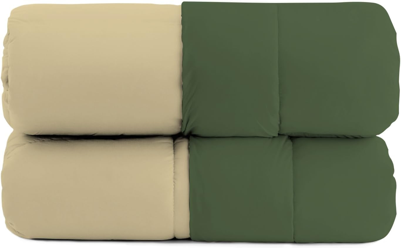 Cuvertură de iarnă de bază, unicoloră și căptușită, verde închis / crem, 200X245Cm Plapumi si pilote Naty Shop