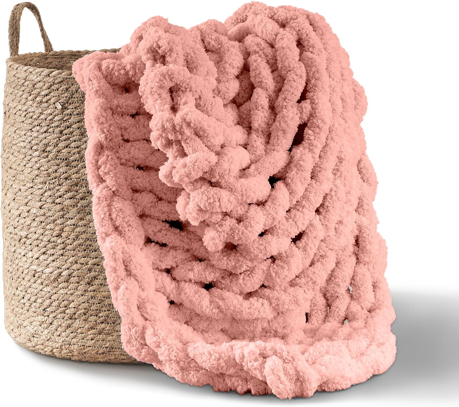 Chunky strikket tæppe, plaid, 100% håndstrikket med jumbo chenille garn (127 X 152,4 Cm, lilla grå) Senge og tæpper Adyrescia Shell pink 50 "X60"