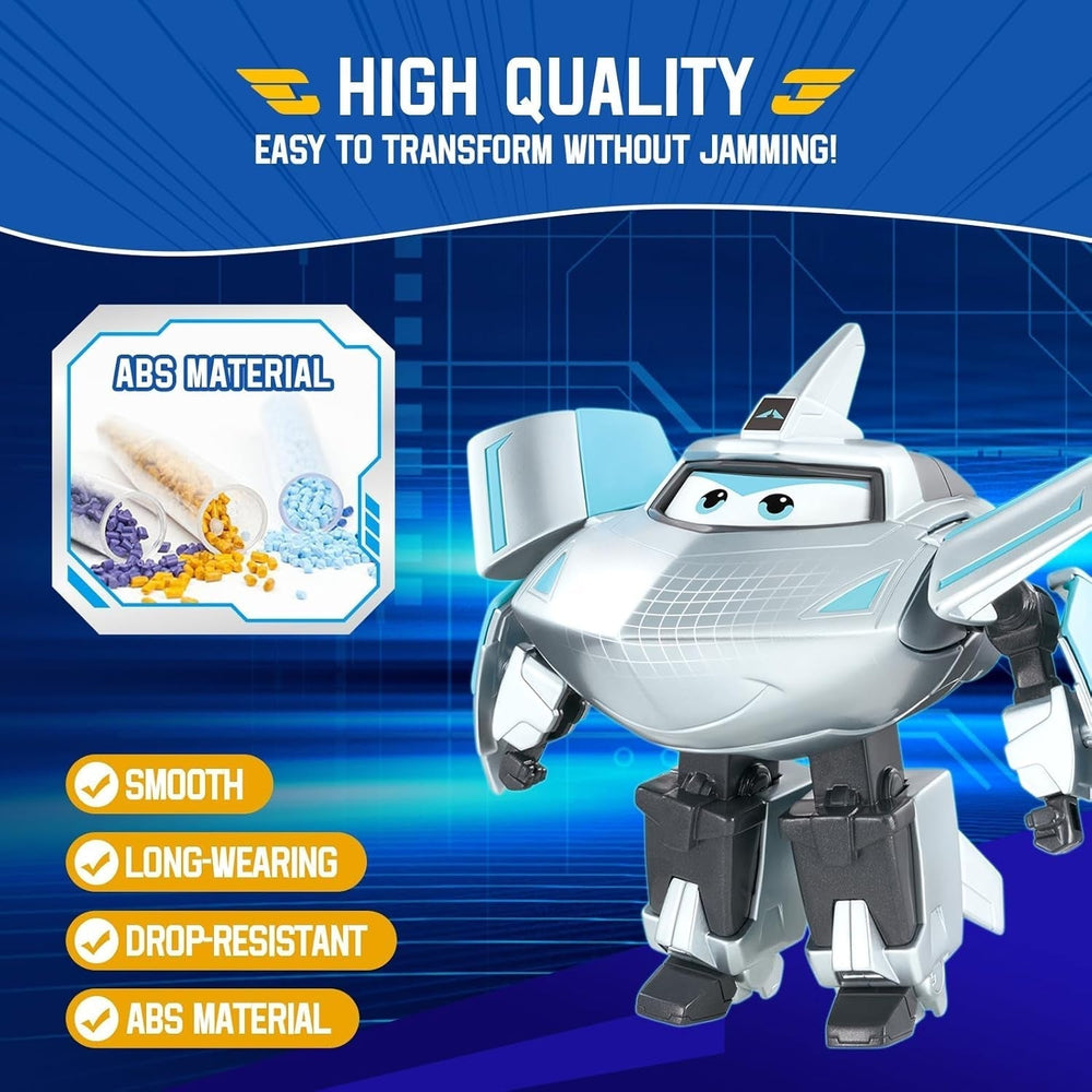 Super Wings Transformation Plane Supercharged Traver, ca. 12,7 Cm Store børn legefigur legetøj flyvemaskine og robot figur til drenge og piger over 3 år Sølv actionfigurer Naty Shop
