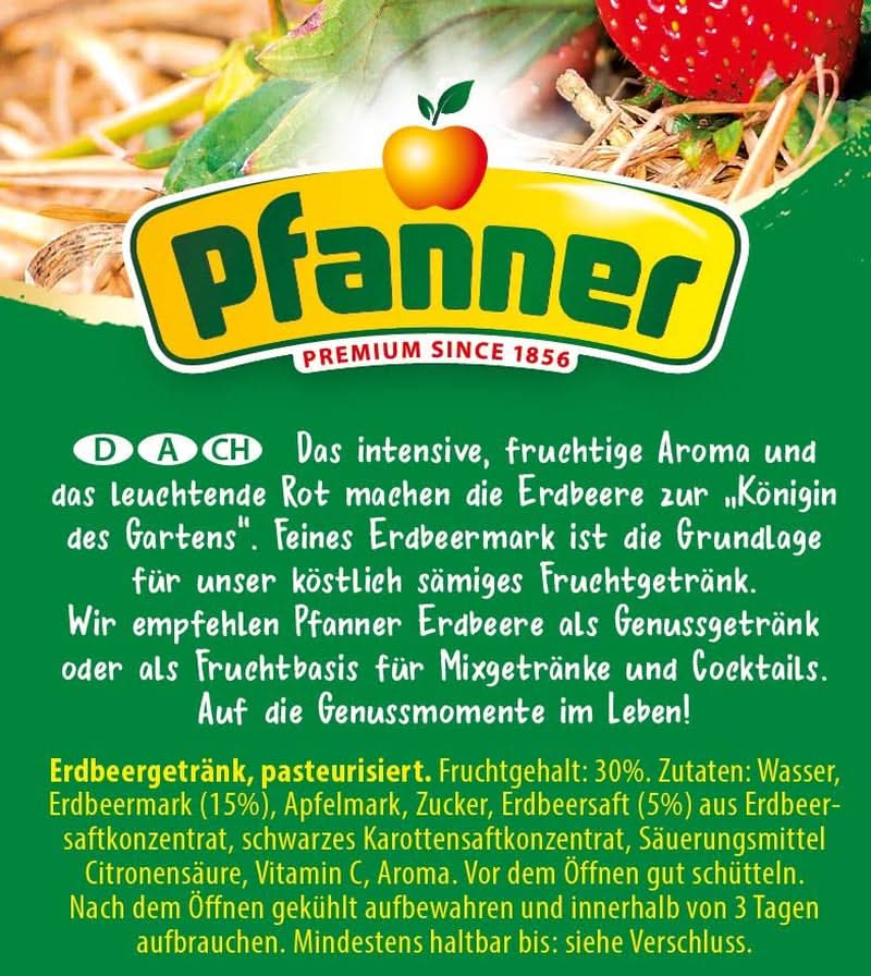 Pfanner Strawberry Fruit Nectar (8 X 1 liter) - 30 % frugtindhold - Strawberry Drink Naty Shop