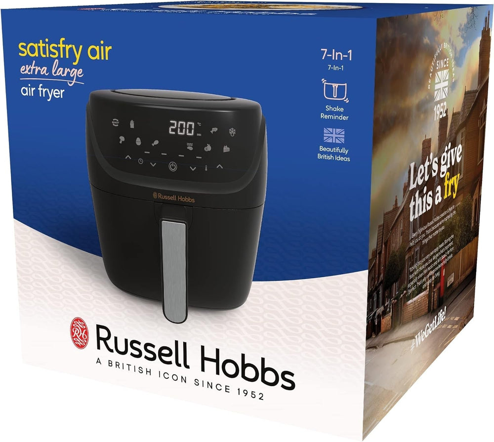 Russell Hobbs Heißluftfritteuse XXL 8L Rapid Airfryer [Kompaktes Gehäuse,7 Kochfunktionen,10 Program] Satisfry (Spülmaschinenfest, Max 220°C, Fritteuse Ohne Oel, Grillen, Backen, Braten) 27170-56 Naty Shop