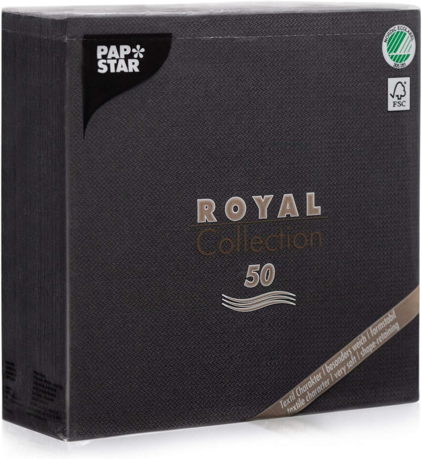 Șervețele Papstar / Șervețele Tissue Negre "Royal Collection" 40 X 40 Cm, 1/4-Fold, ideale pentru catering, gospodărie sau petreceri, #10452, 1 X 50Pack