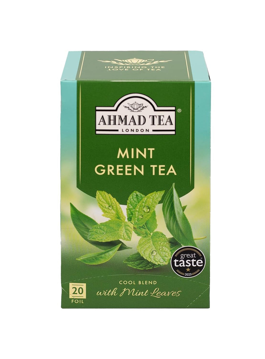 Ahmad Tea - Ceai verde - Pliculețe de ceai ambalate individual, cu aromă sigilată, conținând 2 g de ceai per porție - 20 de pliculețe de ceai cu bandă