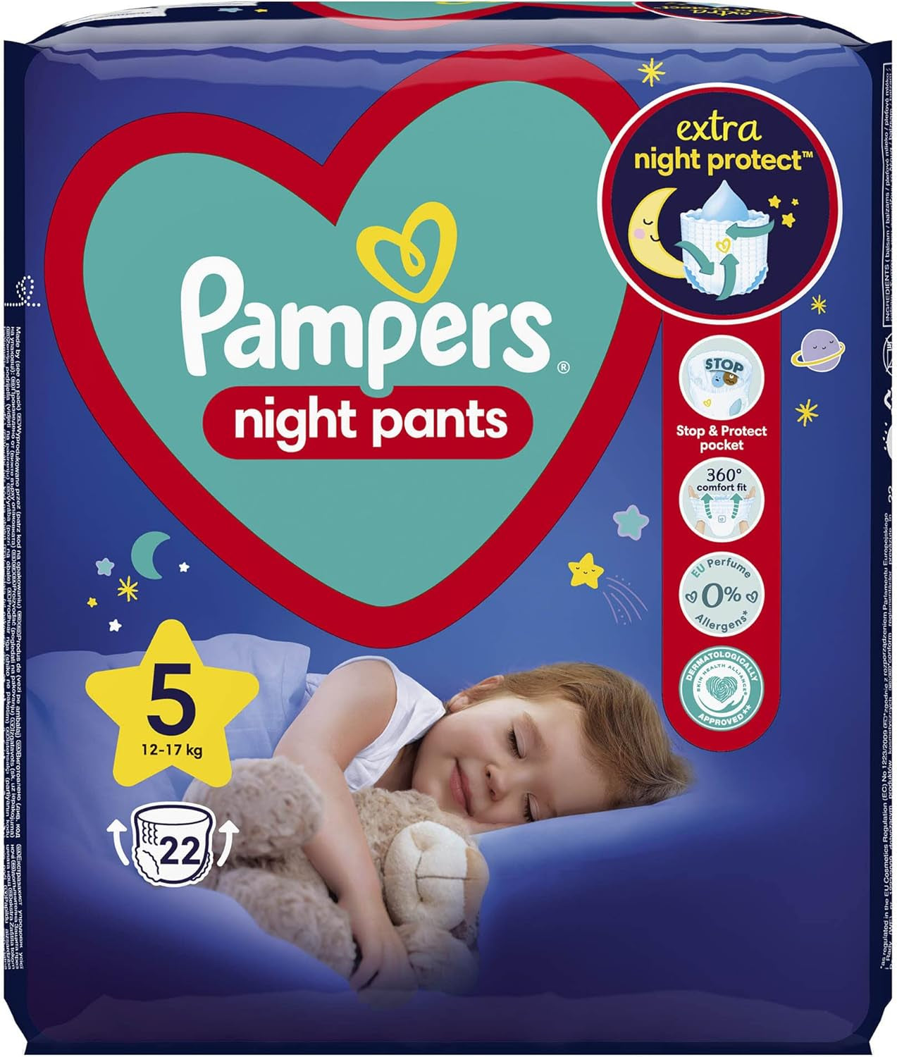 Pampers bleer (gammel version), natbukser, str. 5, 22 stk., 12 kg-17 kg