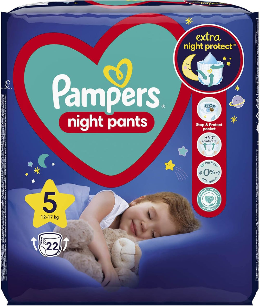 Pampers bleer (gammel version), natbukser, str. 5, 22 stk., 12 kg-17 kg