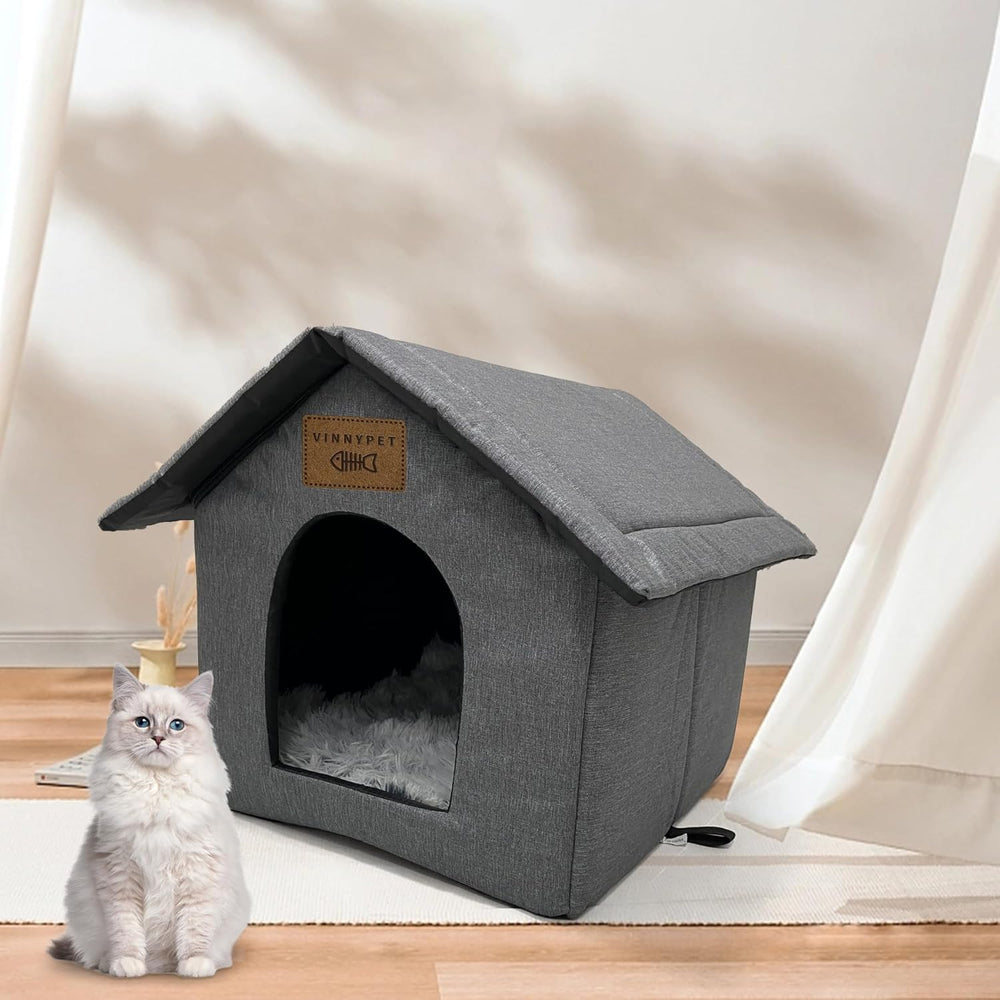 Katzenhaus Für Draußen Winterfest Wasserdicht Wetterfester Katzenhöhle Haustierhaus mit Plüschkissen Warm Hundehöhle Waschbar Hundehaus Tierheim Für Streuner Haustiere 40x35x40