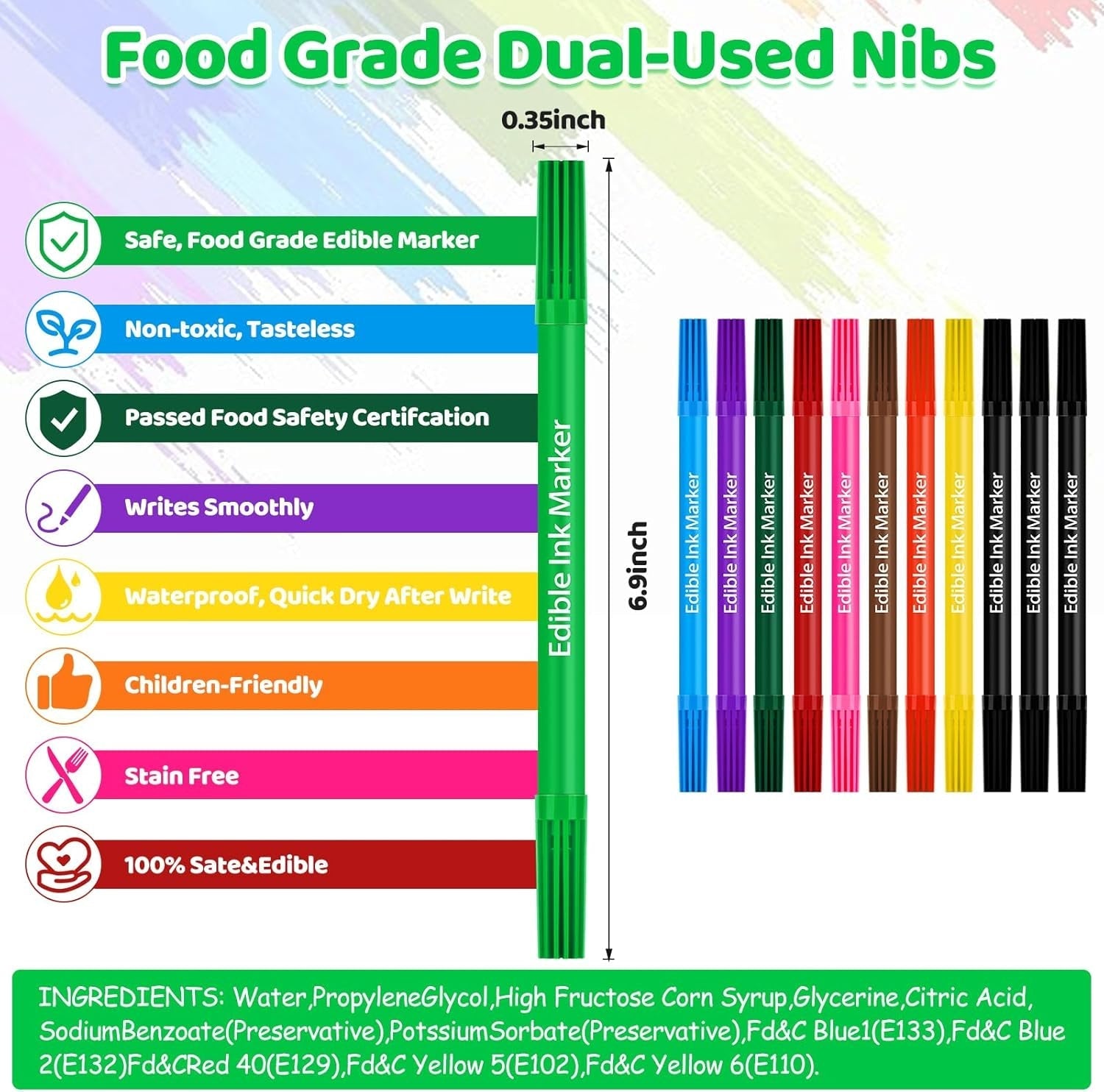 12 bucăți pixuri colorante alimentare, pixuri alimentare pentru copt, markere comestibile cu vârf fin și gros pentru prăjituri, macaroane, ouă de Paște (10 culori)