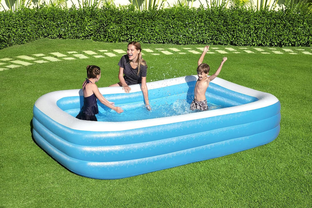 Bestway Family Pool Deluxe, piscină dreptunghiulară pentru copii, ușor de instalat, albastră, 305x183x56 cm Saltele gonflabile și accesorii gonflabile 305x183x56 cm Culoare