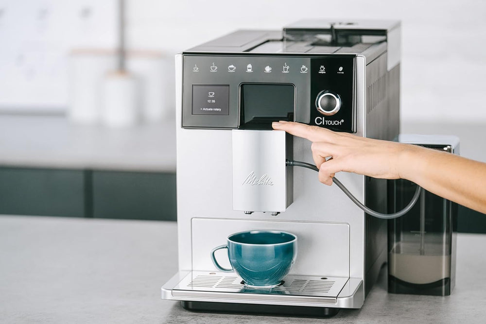 Melitta CI Touch - Espressor complet automat cu sistem de lapte, espressor cu râșniță de cafea integrată și spumator de lapte, de exemplu pentru espresso sau cappuccino, argintiu