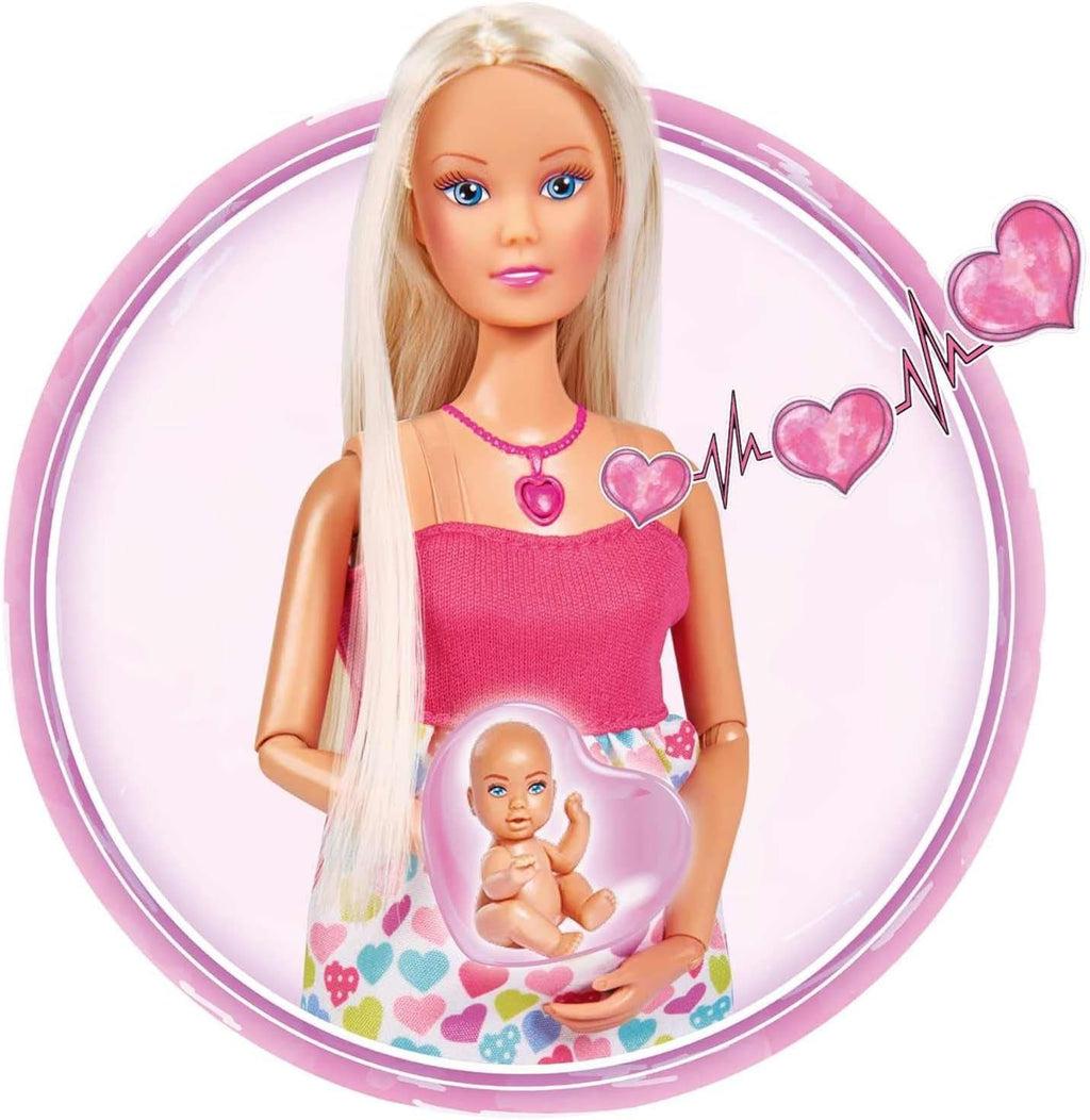 Simba 105733480 - Steffi Love Baby Backpack, păpușă gravidă cu bebeluș și sunete grozave, accesorii pentru bebeluși și suport pentru bebeluși, roz Papusi Naty Shop