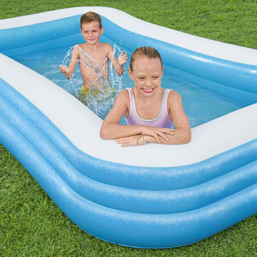 Bestway Family Pool Deluxe, piscină dreptunghiulară pentru copii, ușor de instalat, albastră, 305x183x56 cm Saltele gonflabile și accesorii gonflabile 305x183x56 cm Culoare