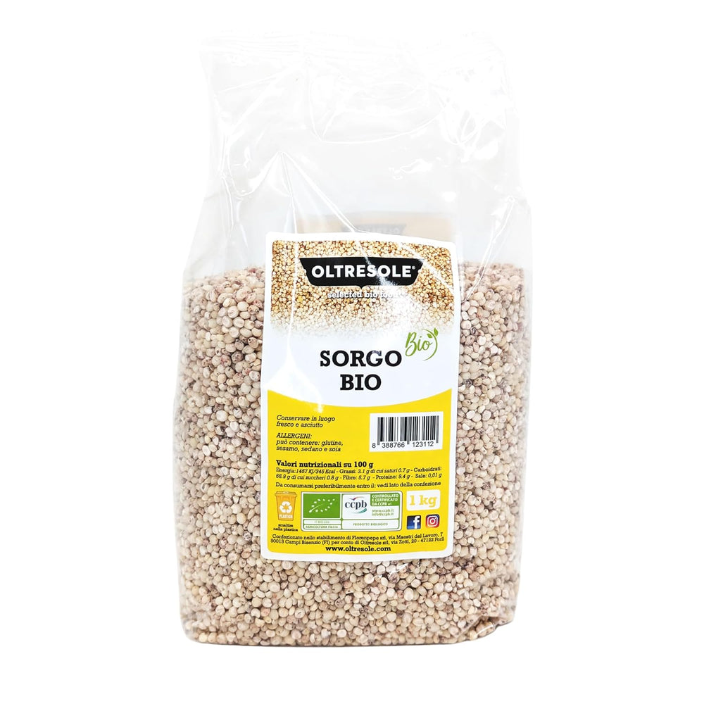 Økologisk hvid sorghum, 1 kg, afskallet, råkorn, økologisk dyrket i Italien, ideel pakke til familien
