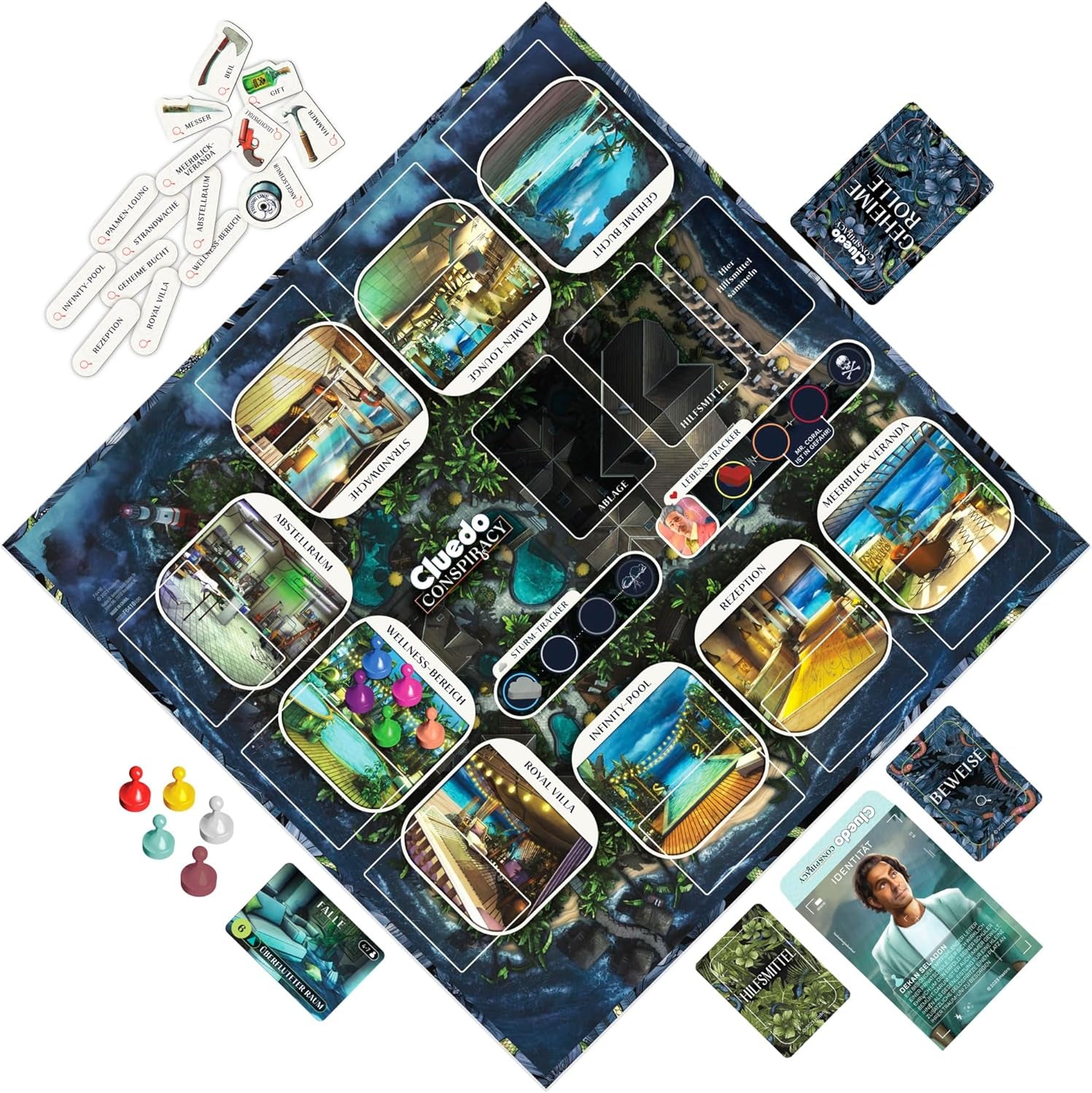 Cluedo Conspiracy Board Game af Hasbro Gaming for voksne og teenagere, tysk version af mysteriespillet, for 4-10 spillere og i alderen 14 og opefter