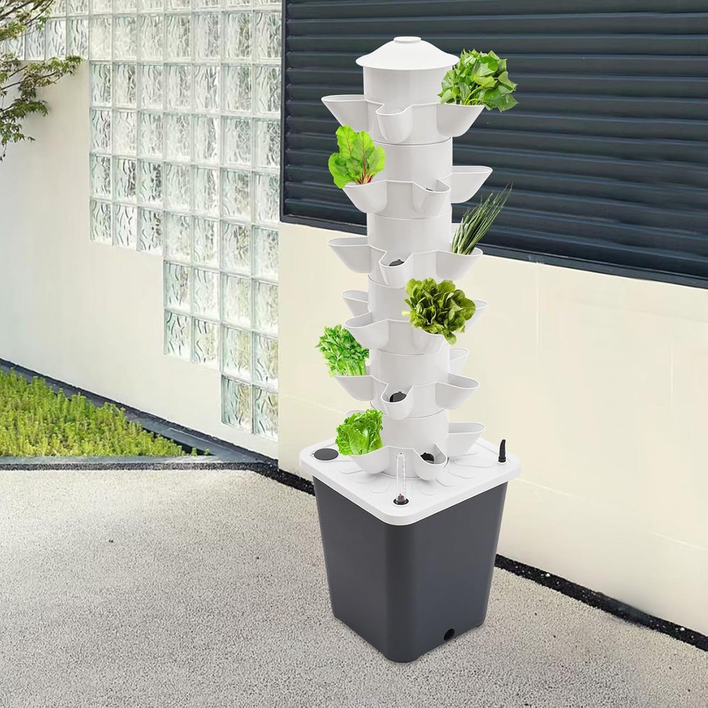 Turn hidroponic cu 30 de capsule, sistem de creștere hidroponică pentru grădină, kit de creștere verticală hidroponică cu 6 niveluri, turn aeroponic cu pompă de hidratare, adaptor și pat de însămânțare (gri)