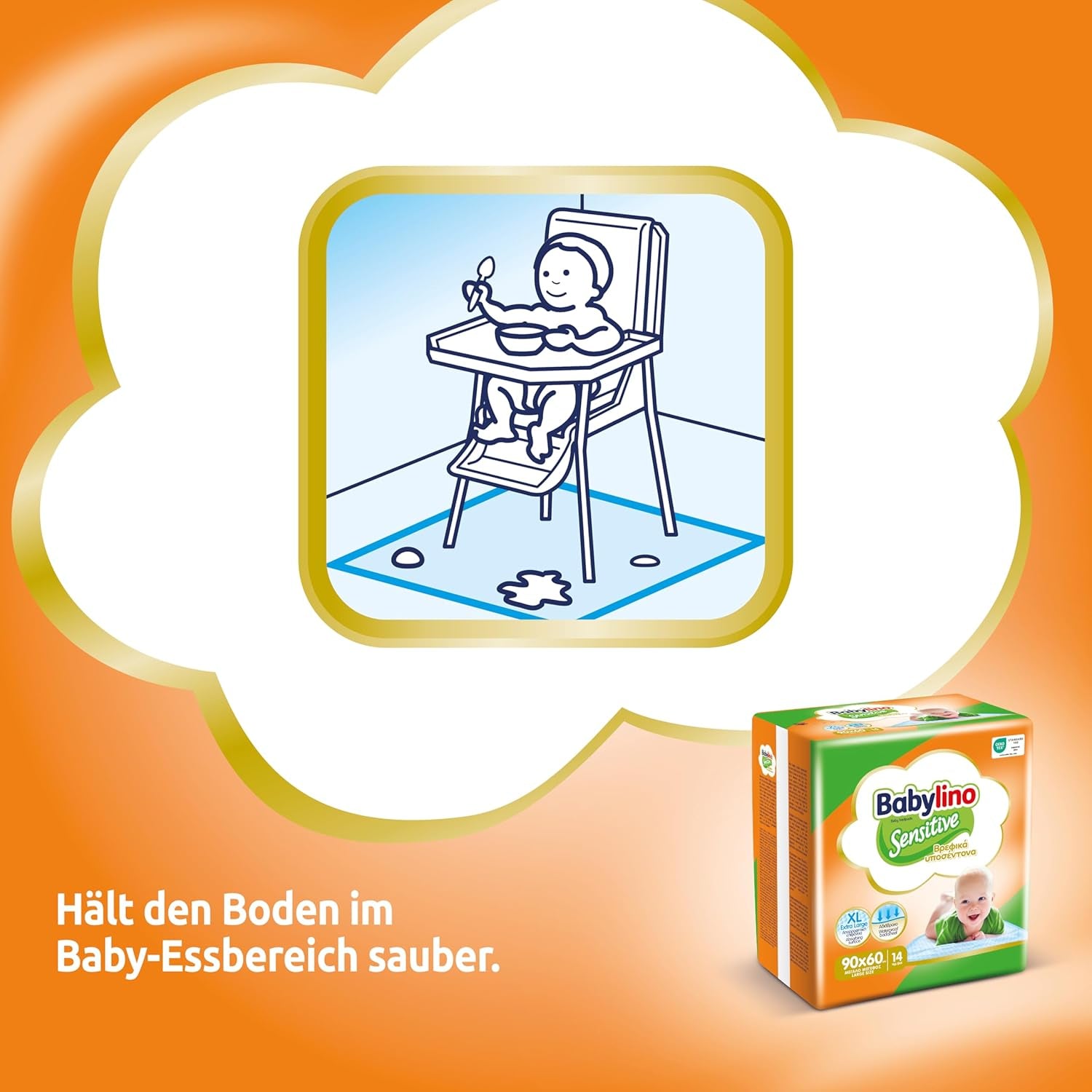 Følsomme vådservietter, 90 x 60 cm, ekstra absorberende, 14 stk