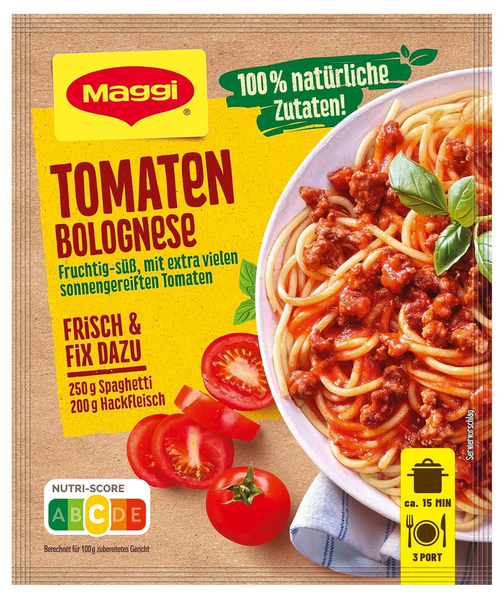MAGGI Fix til Spaghetti Bolognese, Würzmischung, 100% naturlige ingredienser, til 3 Portioner, 1er Pack (1 x 36g Packung)