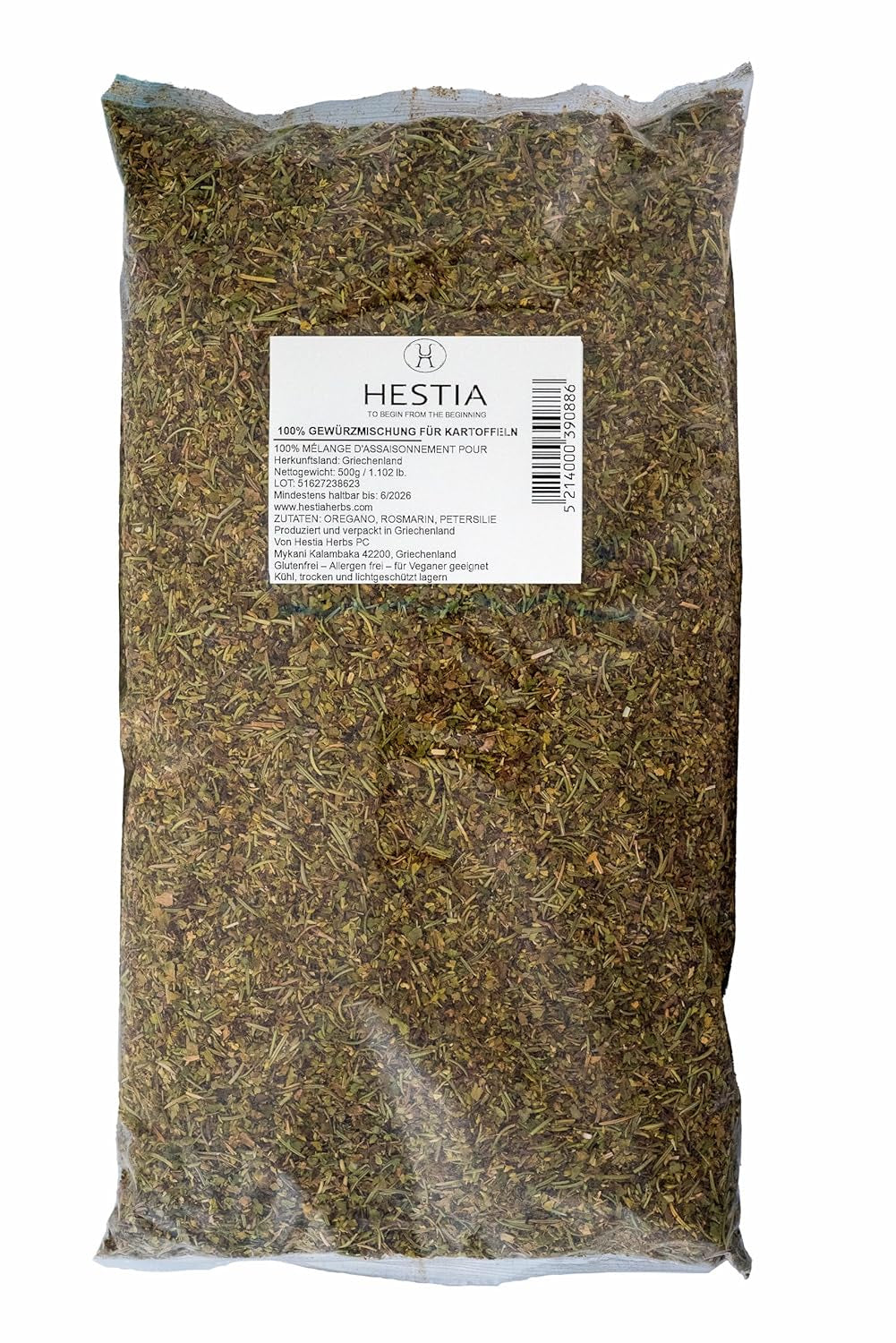 Hestia Urter Græsk Middelhavskräutermischung med oregano, rosmarin, timian, basilikum og persille til madlavning, 500 g – Autentisk Gewürzmischung für traditionale Rezepte