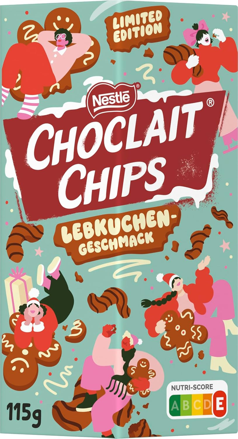 Nestlé Gingerbread, en lækker og sprød snack med honningkagesmag, dækket af mælkechokolade og raffineret med dekorative striber af mørk chokolade, 1 pakke (1 x 115g)