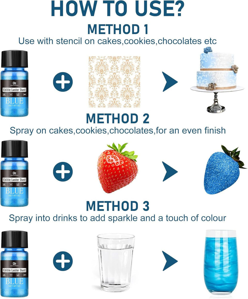 Set de sclipici comestibil - 4 culori metalice, pudră sclipici comestibilă - pudră fără gust pentru băuturi și prăjituri, pudră colorant alimentar pentru decorarea cocktailurilor, sclipici comestibil (5 g/sticlă)