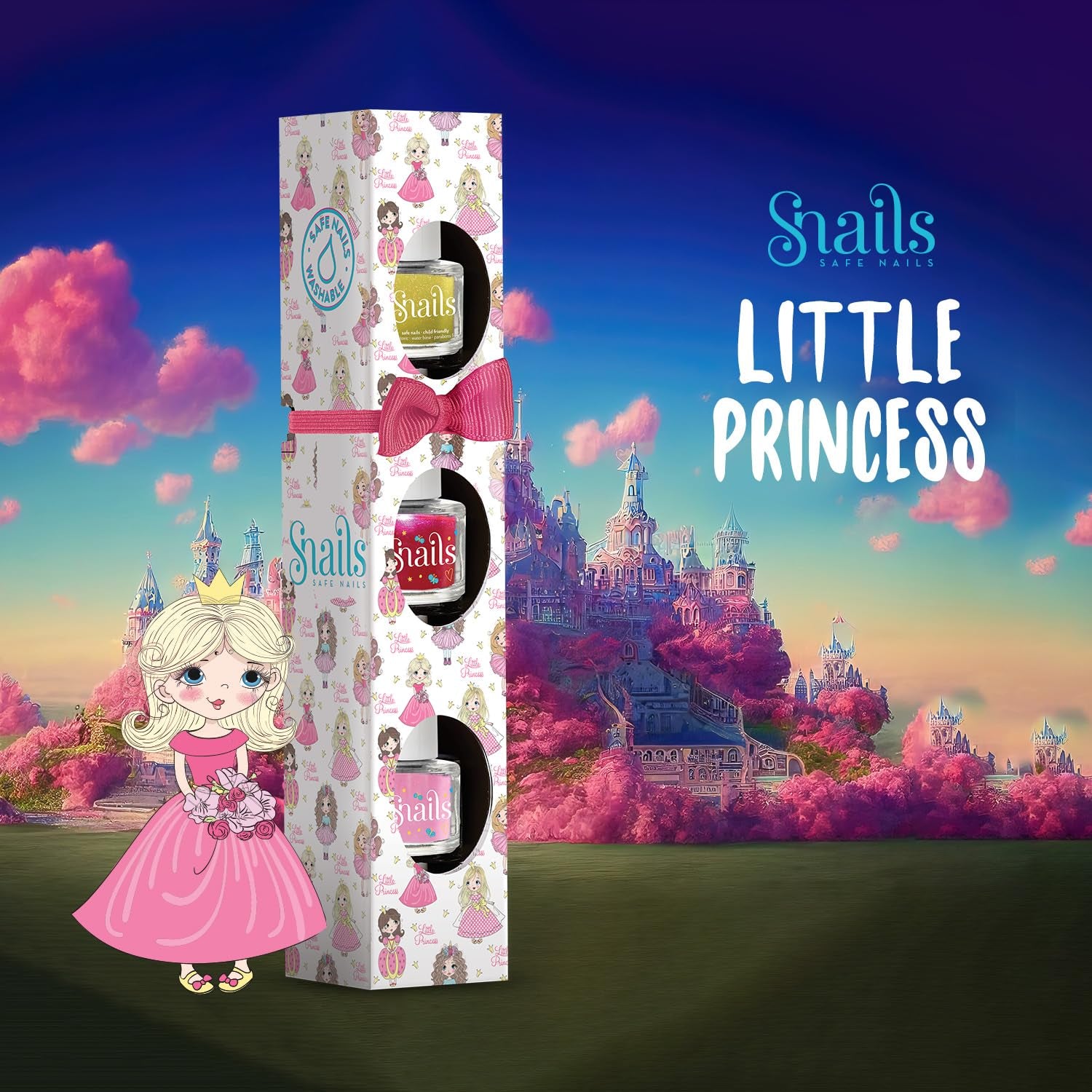 Snails Kids Neglelak Gavesæt 510393, Mini Princess 3x5ml, Vandbaseret, Vaskbar, Sikker, Vegansk