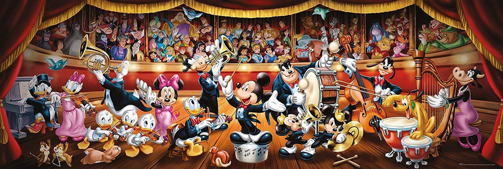 Clementoni 39445 Panorama Disney Orchestra - Puzzle 1000 piese de la 9 ani, puzzle pentru adulți cu imagine panoramică, joc de îndemânare pentru întreaga familie, ideal ca perete mural Puzzle Naty Shop 1000 Pezzi