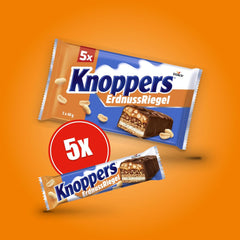 Knoppers Peanut Bar – 1 x 200 g (5 barer) – Mælkechokoladebar med peanutcreme, hakkede saltede peanuts, karamel og mælkechokolade