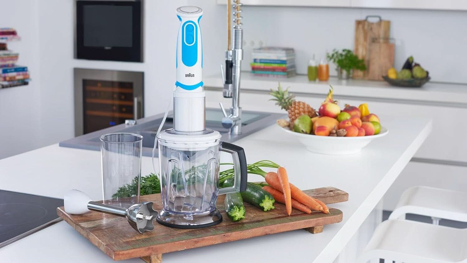 Braun Stabmixer MQ 5260WHBL Stabmixer – Multiquick 5 Vario Pürierstab Mit Edelstahl Mixfuß Und Spiralschneider, 1000 Watt, Inkl. Umfangreiches Zubehör-Set, Weiß/Blau Mother and Child Naty Shop