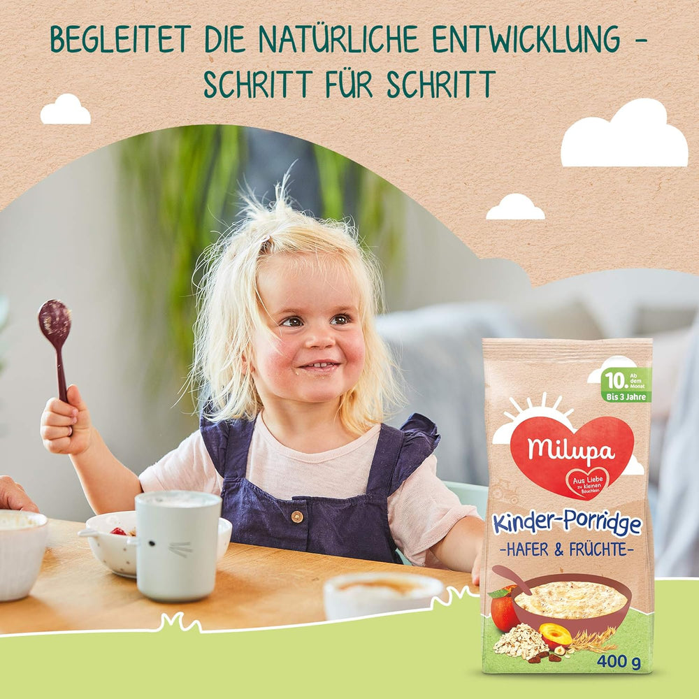Milupa babygrød - havre- og frugtgrød 10 måneder til 3 år babymad 1 x 400 g (pakke med 2)