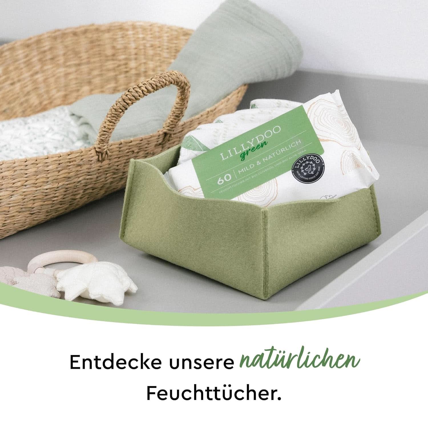 LILLYDOO Grønne naturlige vådservietter, 100 % plastikfri, parfumefri (FSC Mix) Naty Shop Baby vådservietter