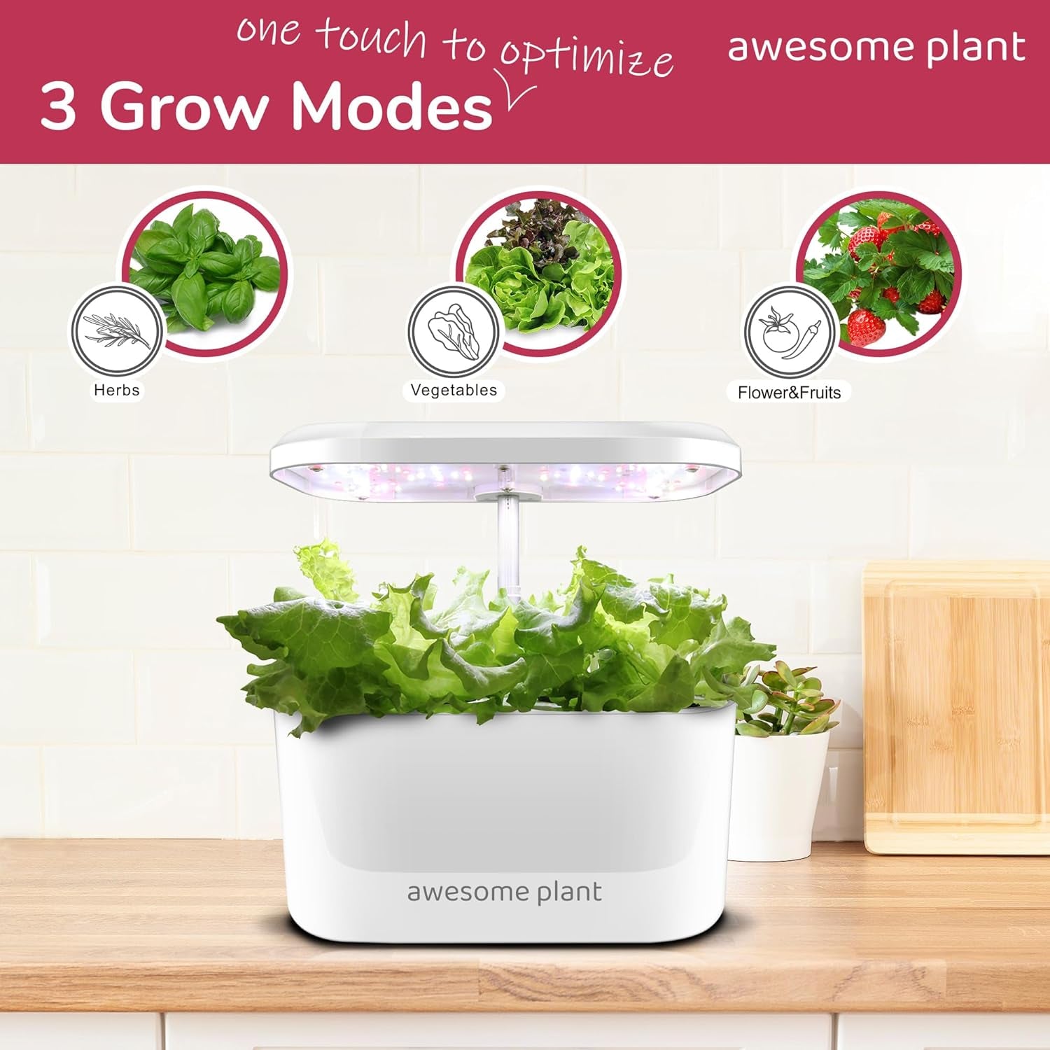 6Pro Hydroponic Grow System Kit (6 kapsler), Indendørs Havebrugssæt med 3 L vandtank, 3 dyrkningstilstande og lydløs pumpe, Home Urter og Salat Dyrkning Kit, Justerbar højde op til 33,0 cm, hvid