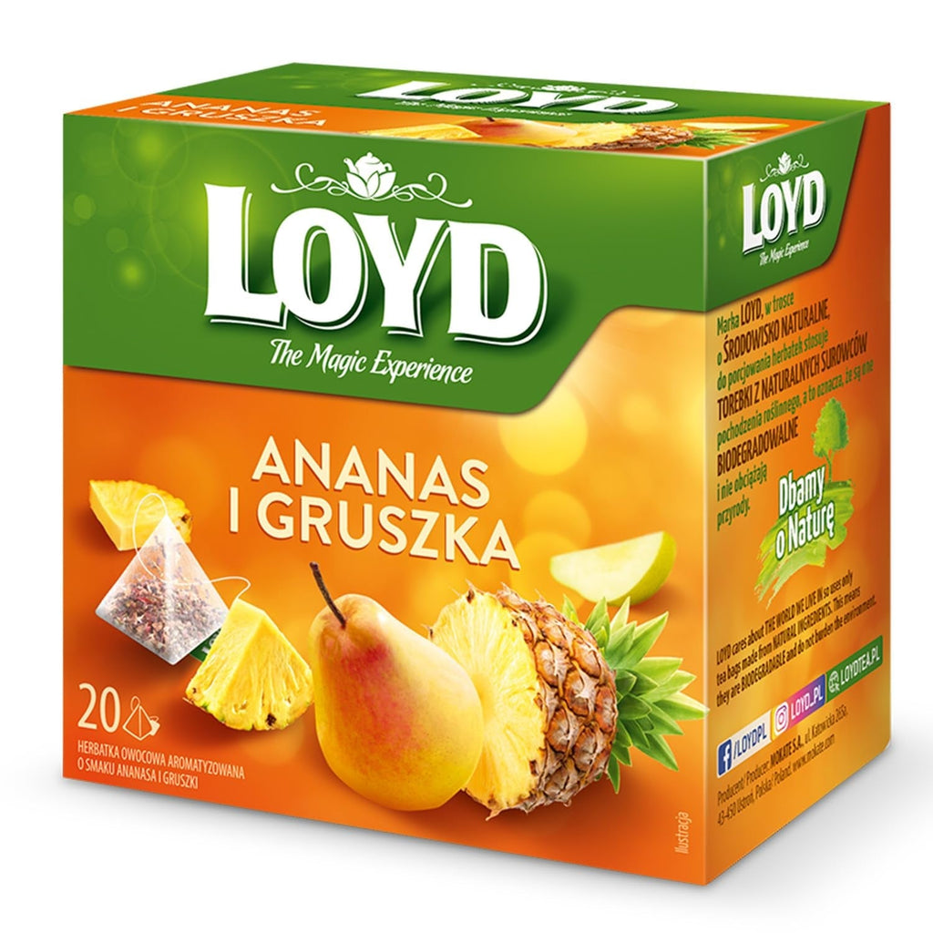 LOYD - Ceai de fructe Cranberry and Raspberry - 20 pliculețe piramidale - Amestec aromat de ceai de fructe cu afine, zmeură, frunze de mur - Gust dulce și intens - 40 g
