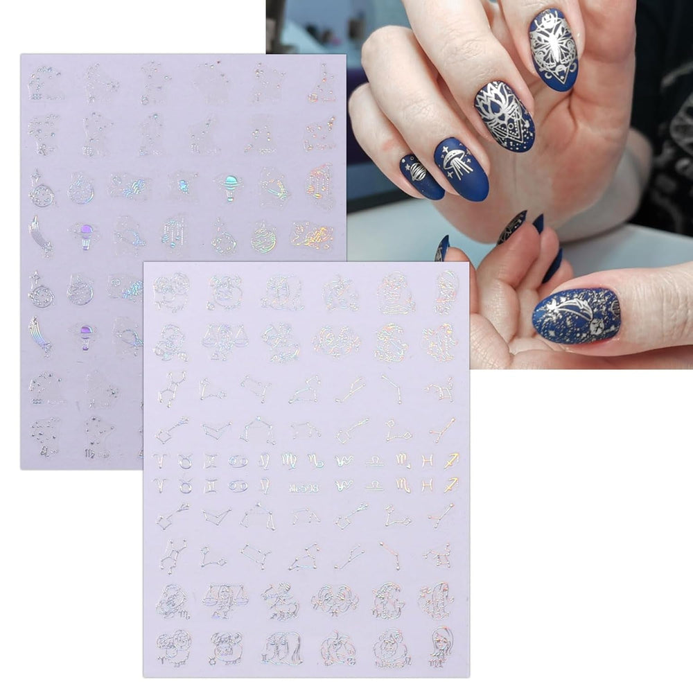 JMEOWIO Nagelsticker Mond Stern Schlange 10 Blatt Nail Art Sticker Selbstklebend Nagelaufkleber Aurora Dekoration Nageldesign Zubehör